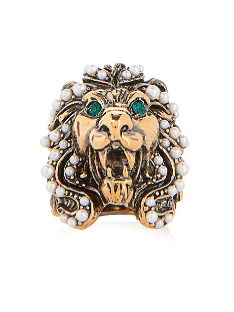 gucci pearl ring for women|female gucci lion ring.